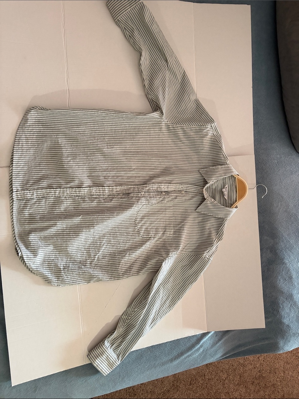 Athleta mid-day oversized poplin Striped Button-Up Shirt in Light Greenand White